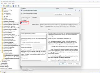 Disable Windows 11 automatic updates policy